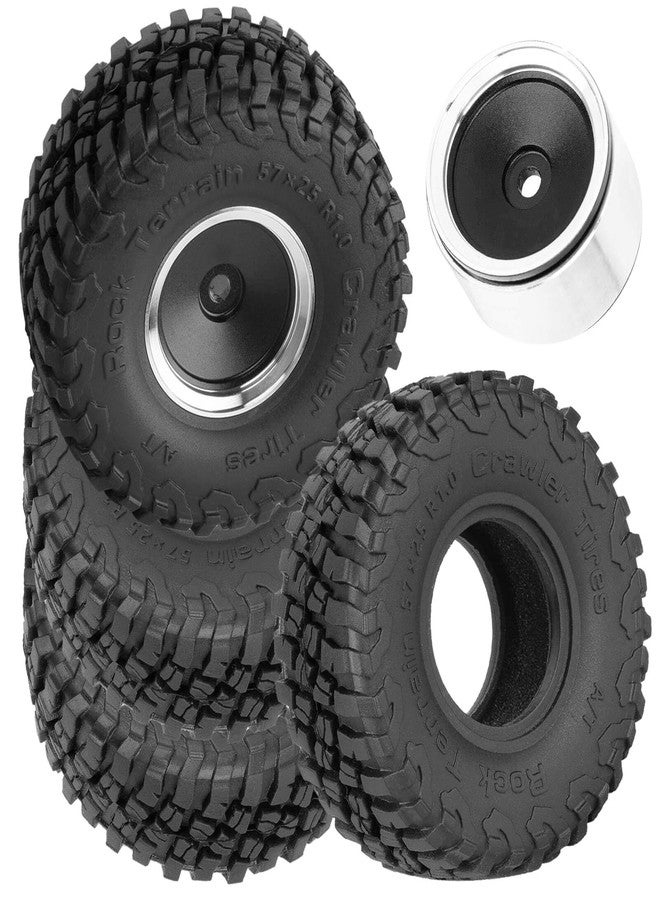 عجلات وإطارات BRCatWPark RC مقاس 1.0 بوصة لسيارات الزحف RC من طراز TRX4M بمقياس 1/18 و Axai1 SCX24 بمقياس 1/24، 4 قطع من جنوط العجلات المصنوعة من سبائك الألومنيوم مقاس 1.0 بوصة وإطارات مطاطية، مع حشوات إسفنجية، إطارات بايلوتشي - Image 1